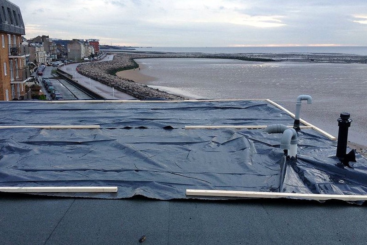 A finished flat roof on the front at Morecambe, looking out over the bay