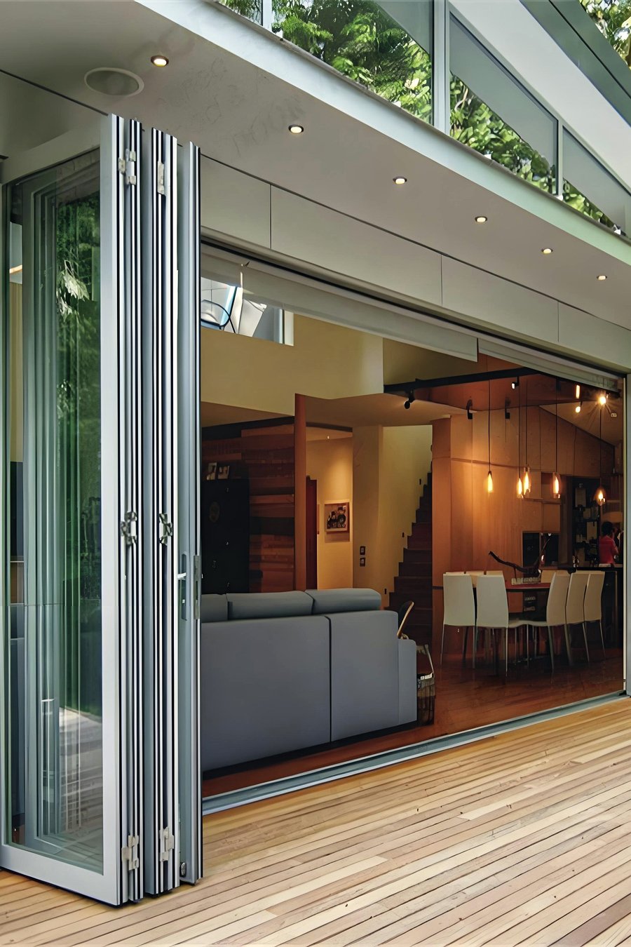 Bi-fold doors open onto a timber deck
